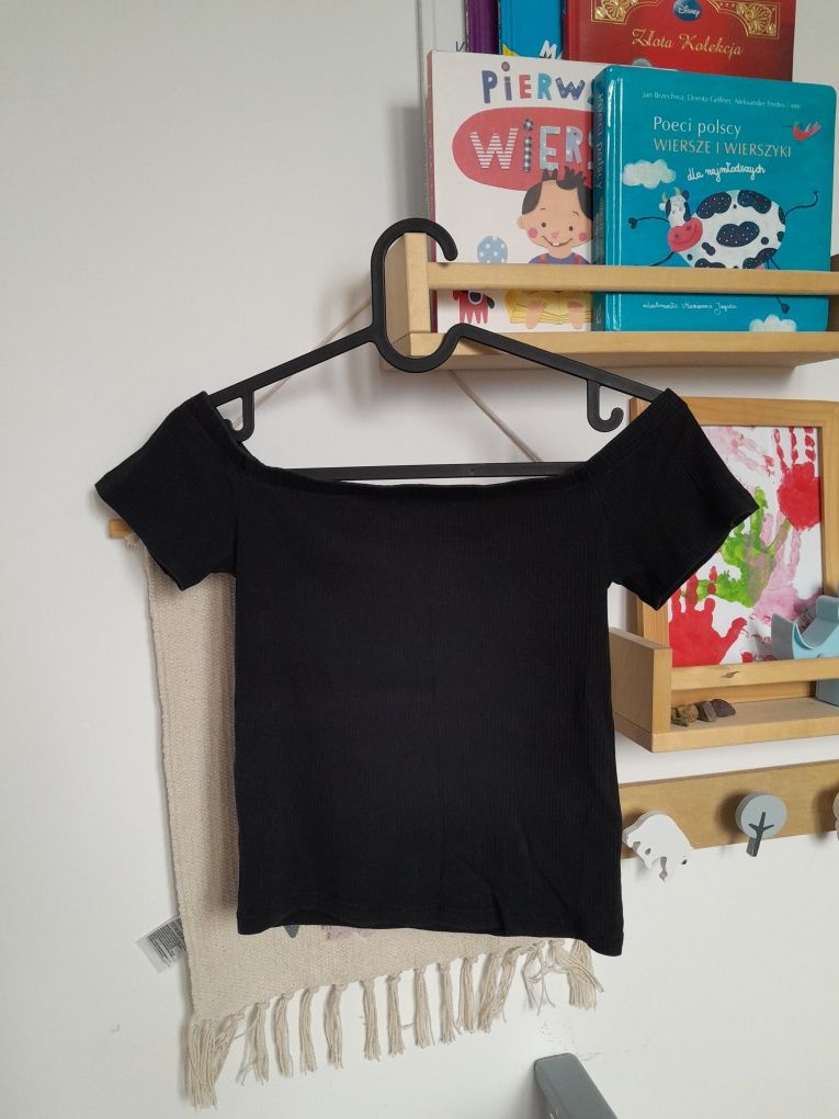 Paka crop top t shirt basic hiszpanka joggersy wysoki stan h&M  xs s