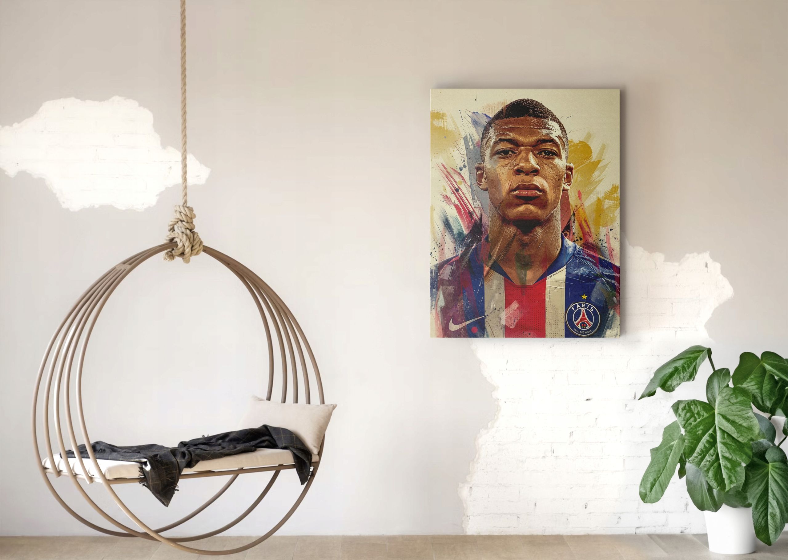 Nowoczesny Portret Kylian Mbappé na płótnie 60x80 cm do salonu