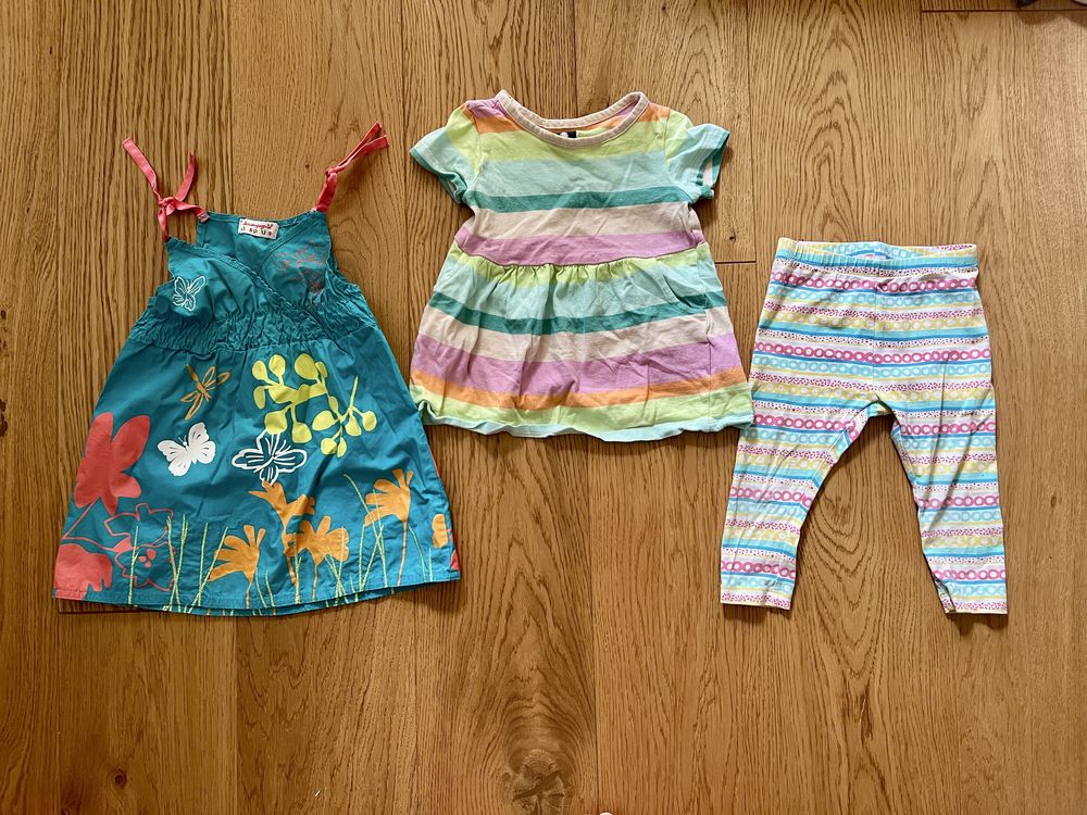 Zestaw dla dziewczynki 80 na lato sukienki body legginsy paka 12m