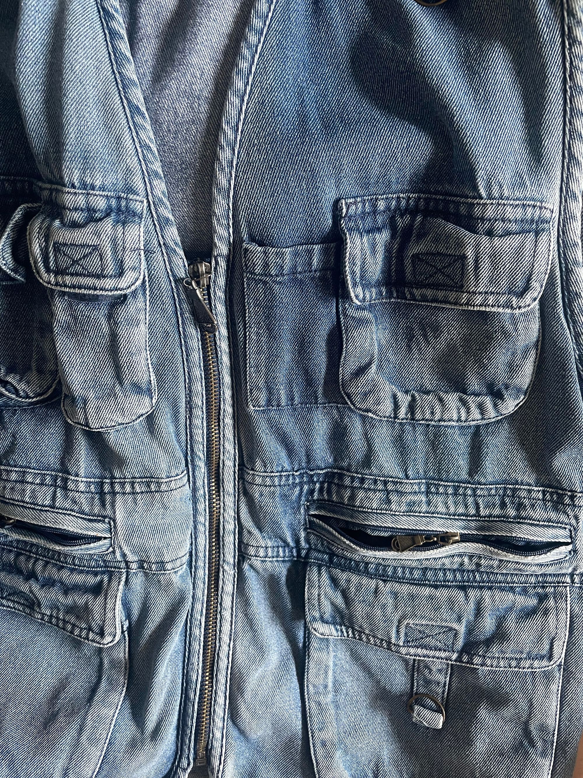 Kamizelka y2k jeans rybacka na ryby niebieska L bezrękawnik łowiecki