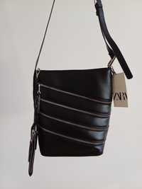 сумка сумочка жіноча женская чорна шкіра кожа zara шкіряна бренд