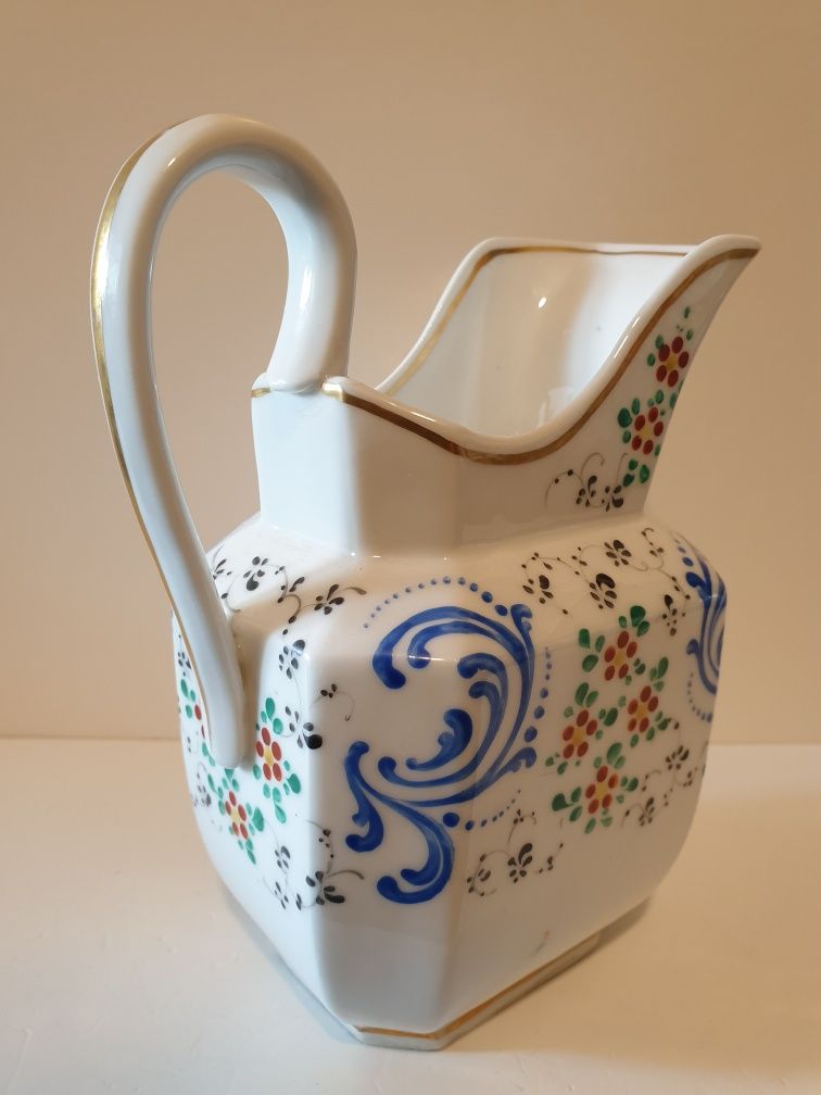 Lindo antigo jarro francês em porcelana esmaltada à mão