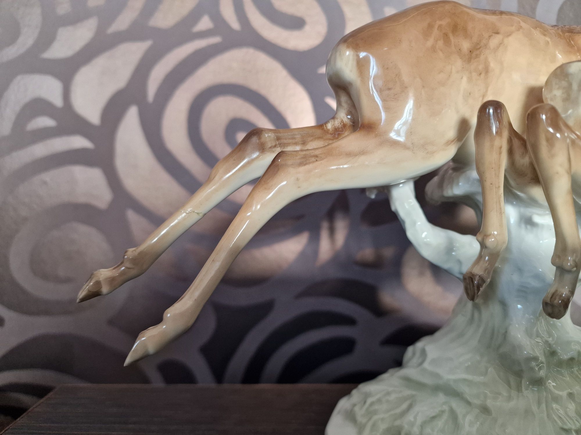 Jeleń i łania, sarna duża figurka z porcelany Hutschenreuther