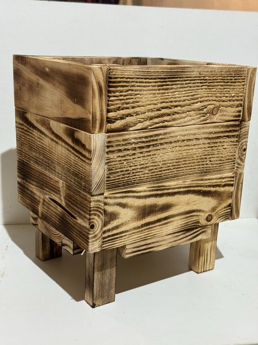 Drewniana doniczka opalana handmade - rustykalna/loftowa