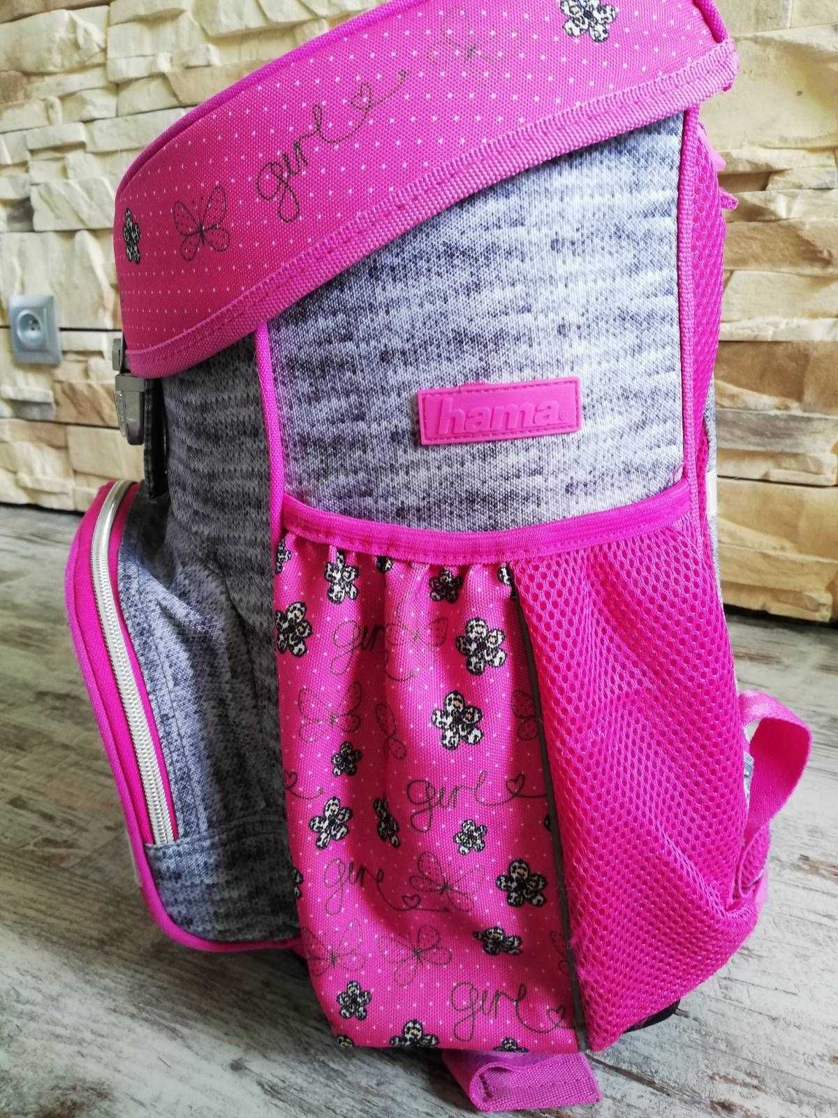 Plecak hama różowy dziewczęcy + piórnik z kredkami
