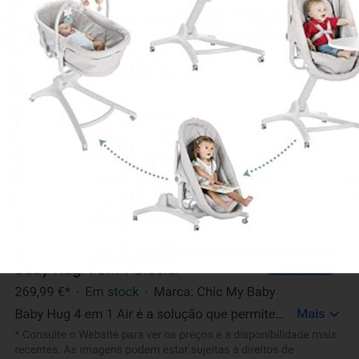 Baby Hug 4 em 1 Berço - Espreguiçadeira - Cadeira
