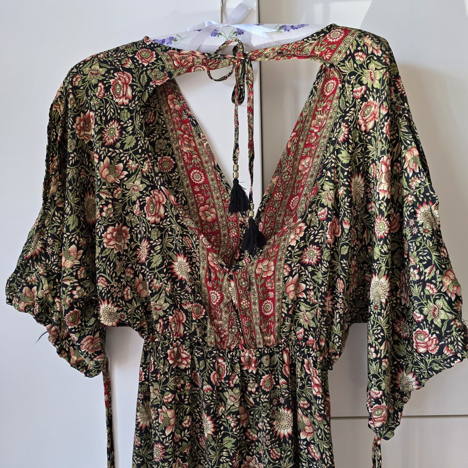 Sukienka Zara s 36 m 38 maxi boho letnia jedwab silk krótki rękaw