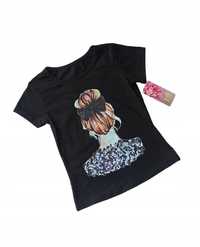 Czarna bluzka dla dziewczynki t-shirt  nowy 122-128