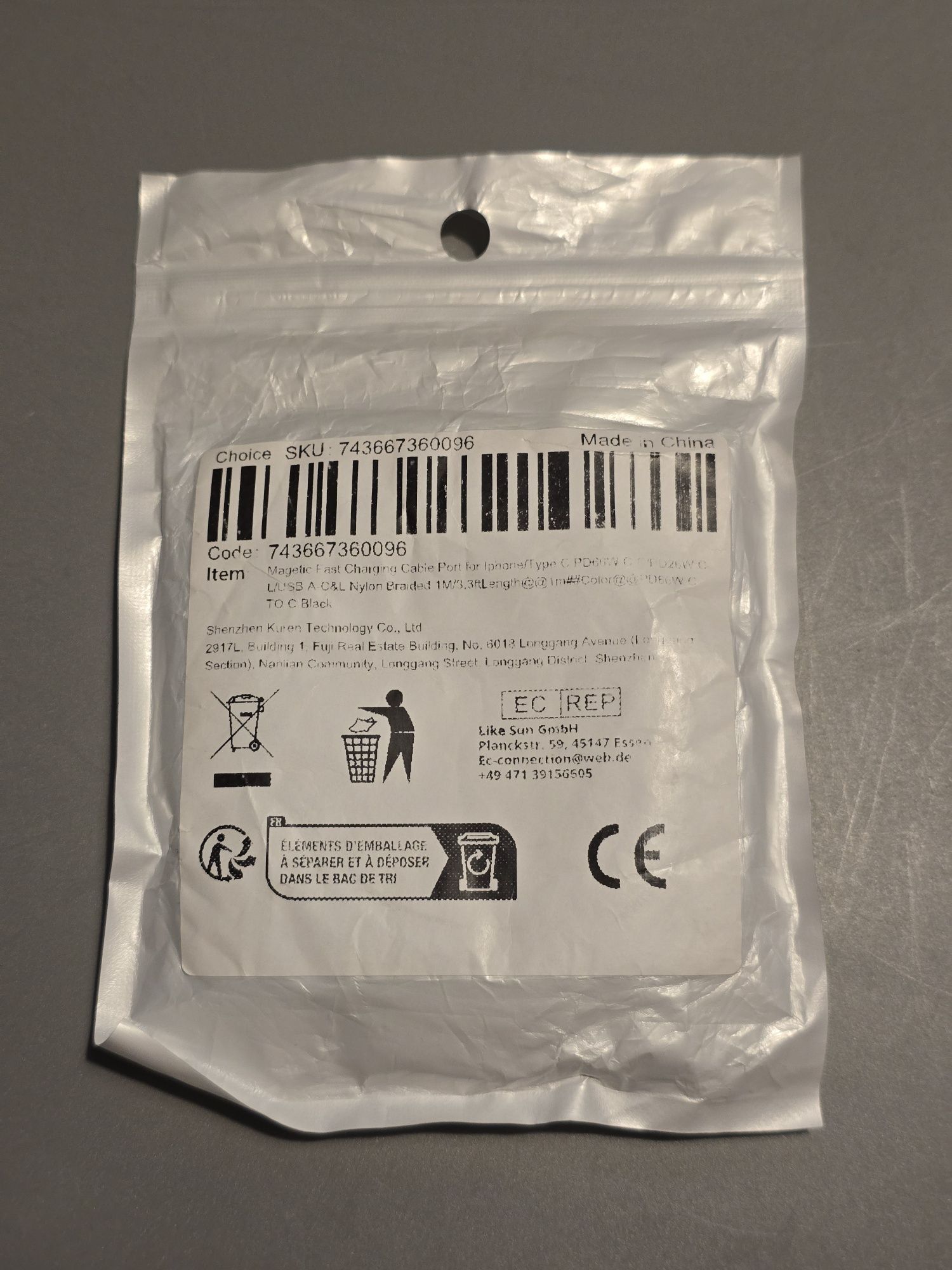 Kabel magnetyczny USB-C do USB-C 5A 100 cm
