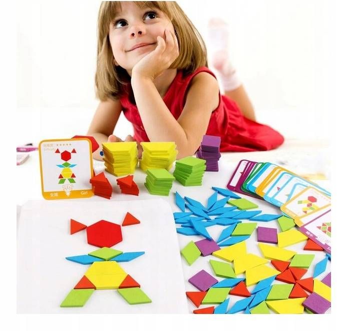 Drewniane Puzzle Klocki Układanka Montessori Karty