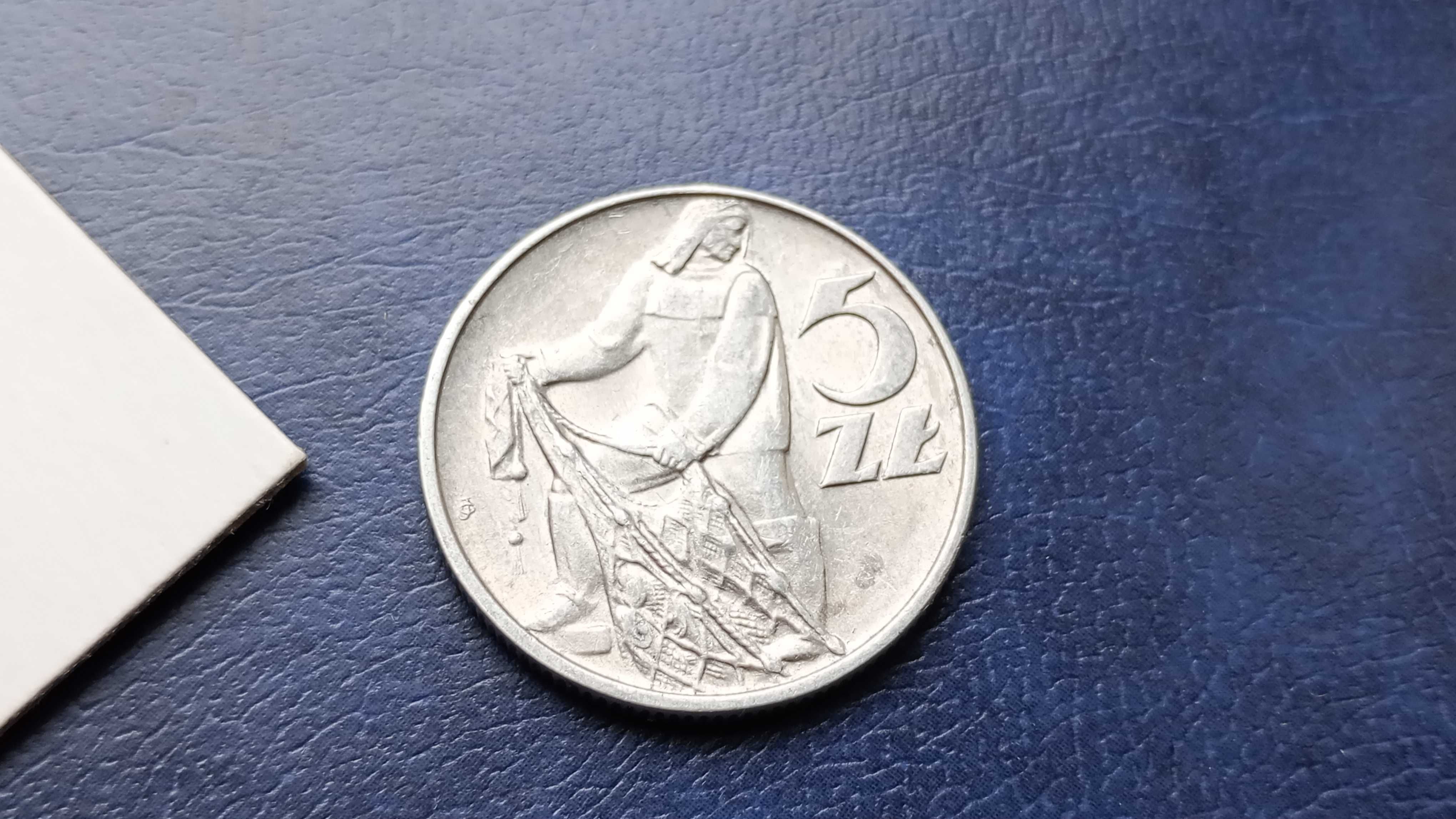 Stare monety Medal 5 zł 1974 Rybak PRL piękna