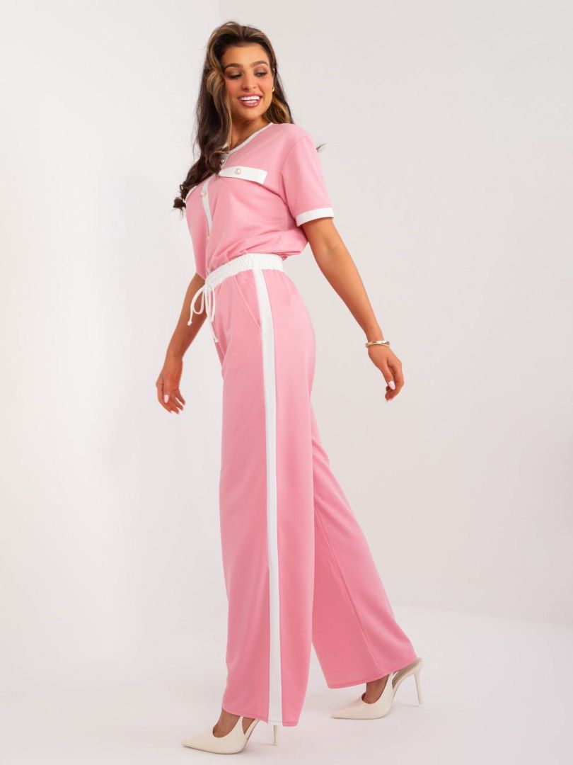 Spodnie z wiązaniem i szeroką nogawką różowe S/M