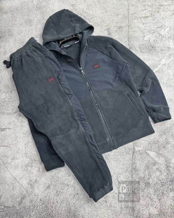 Теплий графітовий спортивний костюм Hugo Boss флісовий костюм сірйи