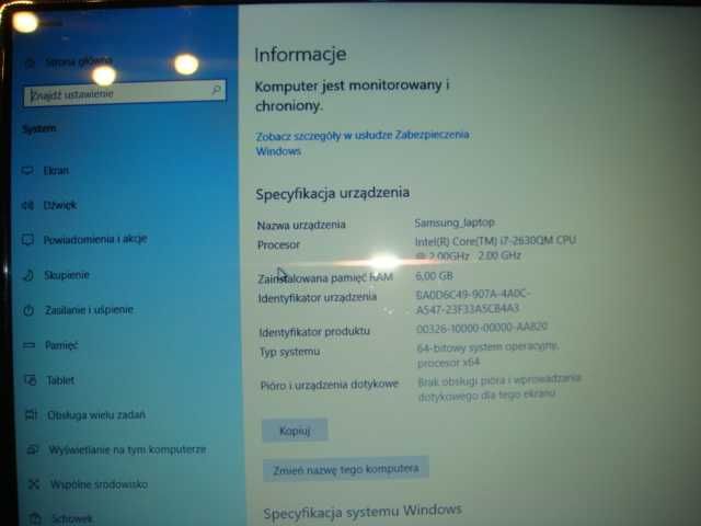 Laptop Samsung RF711, Core i7, 6 GB RAM, Win 10 home, 17"  uszkodzony