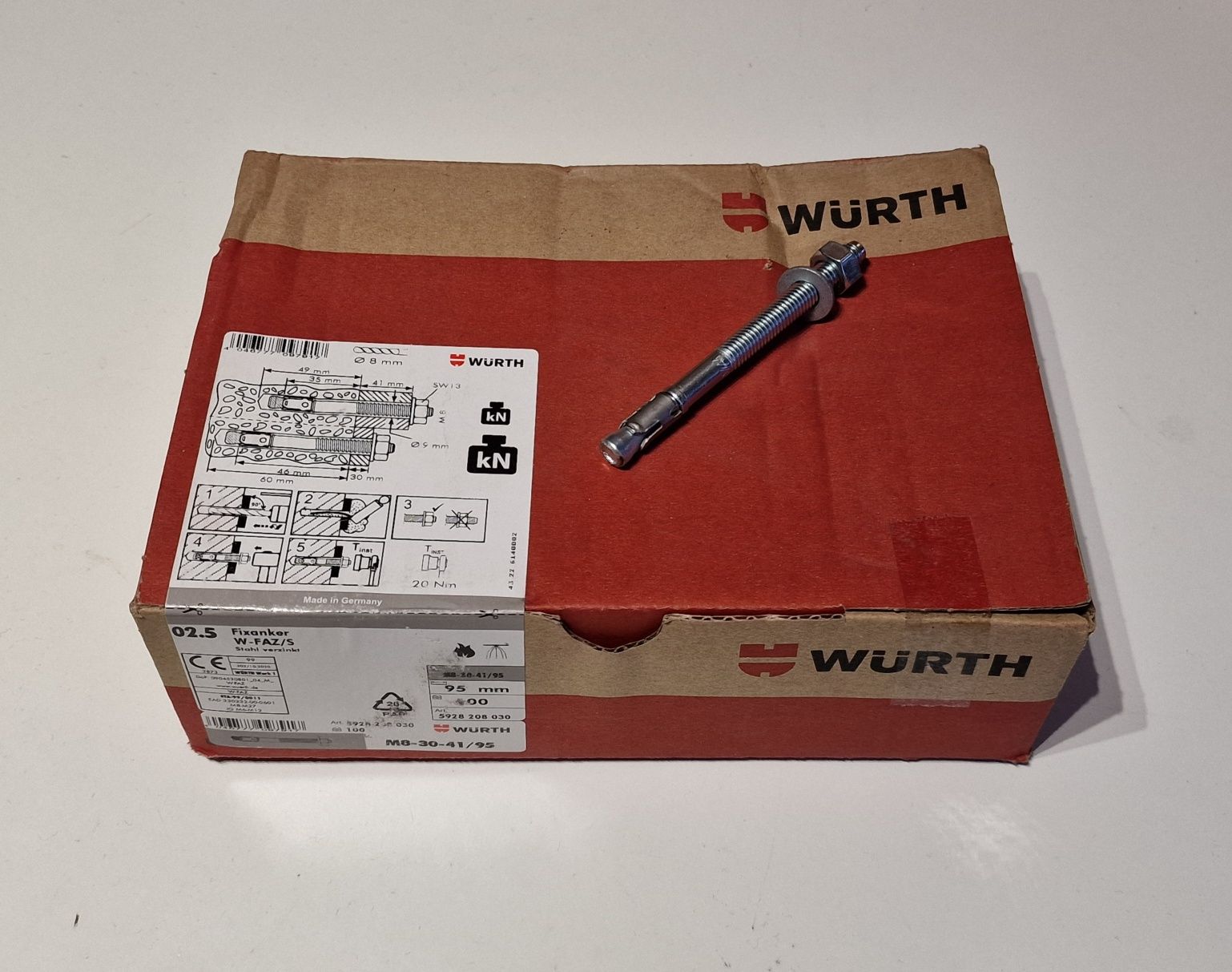 Wurth Kotwa klinowa W-FAZ/S, A2K M8X95 opak.100szt