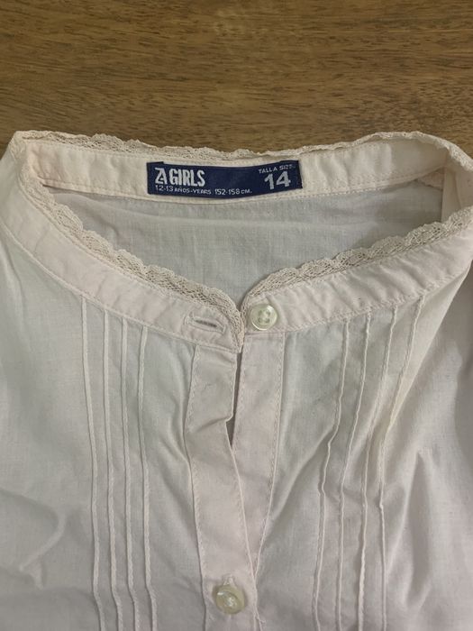 Blusa menina Zara 14 anos rosa bebé com rendinhas
