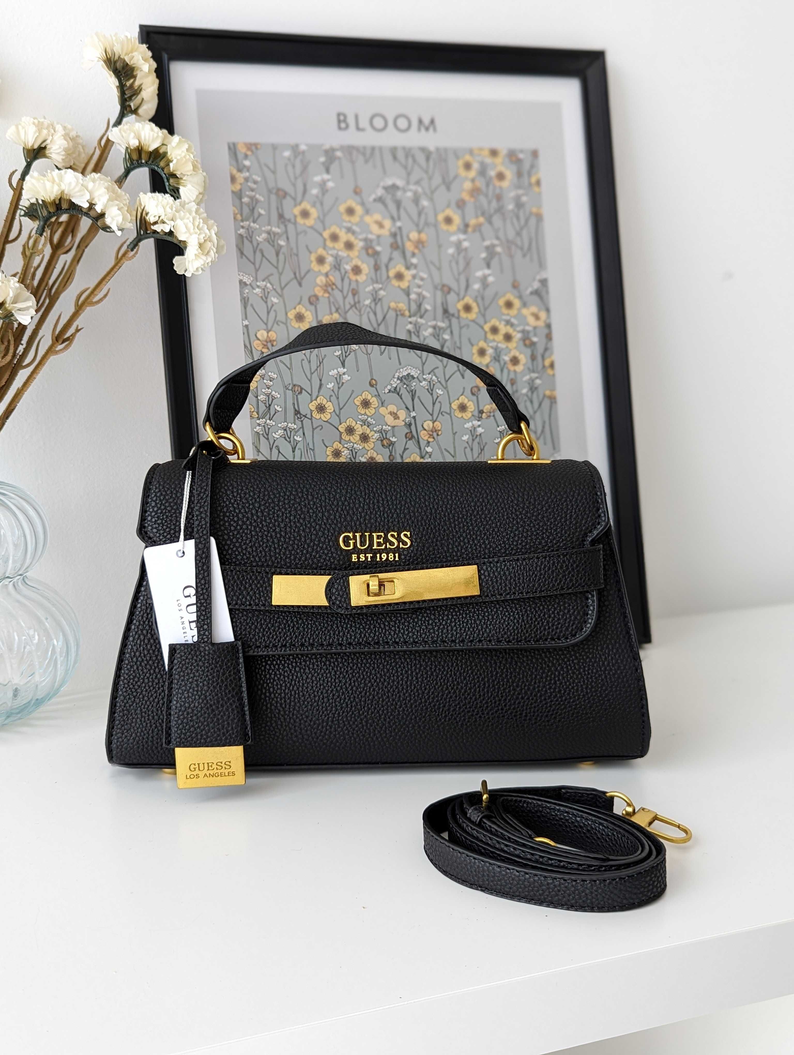 Женская сумка Сумка Guess Enisa через плечо Гесс черный белый