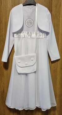 Sukienka komunijna biała ładna stan bardzo dobry 126-130cm