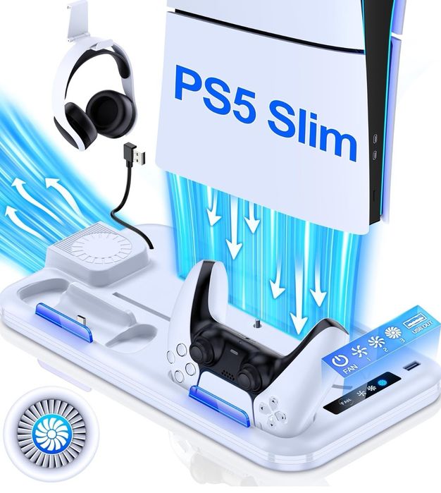 Stojak na PS5 Slim, stojak na PS5 z 3-stopniowym chłodzeniem wentylato