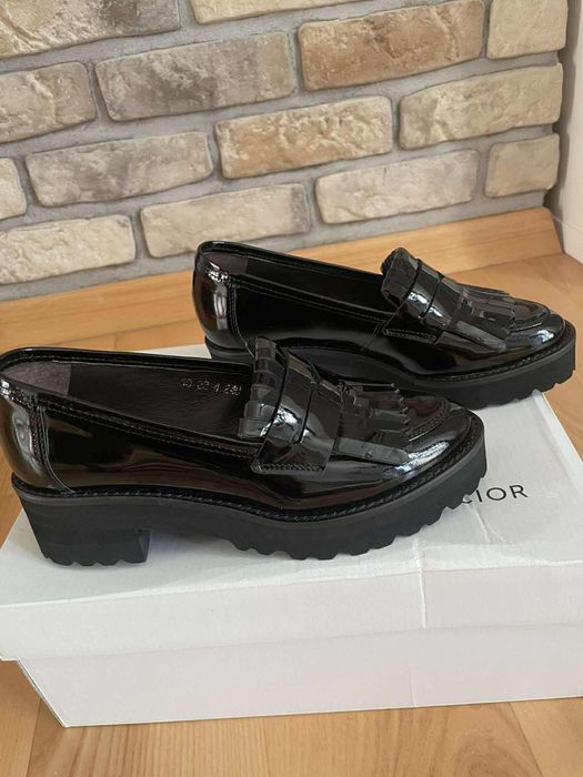 czarne skórzane lordsy mokasyng Neścior rozm 35 nowe