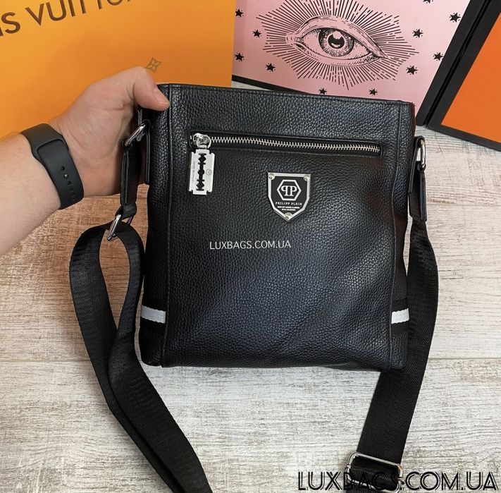 Мужская крутая кожаная сумка через плечо Philipp Plein