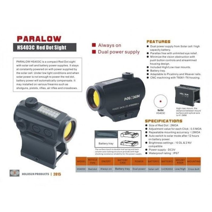 Коліматор Holosun Paralow HS403C 2 MOA+Кріплення UNITY Tactical FAST