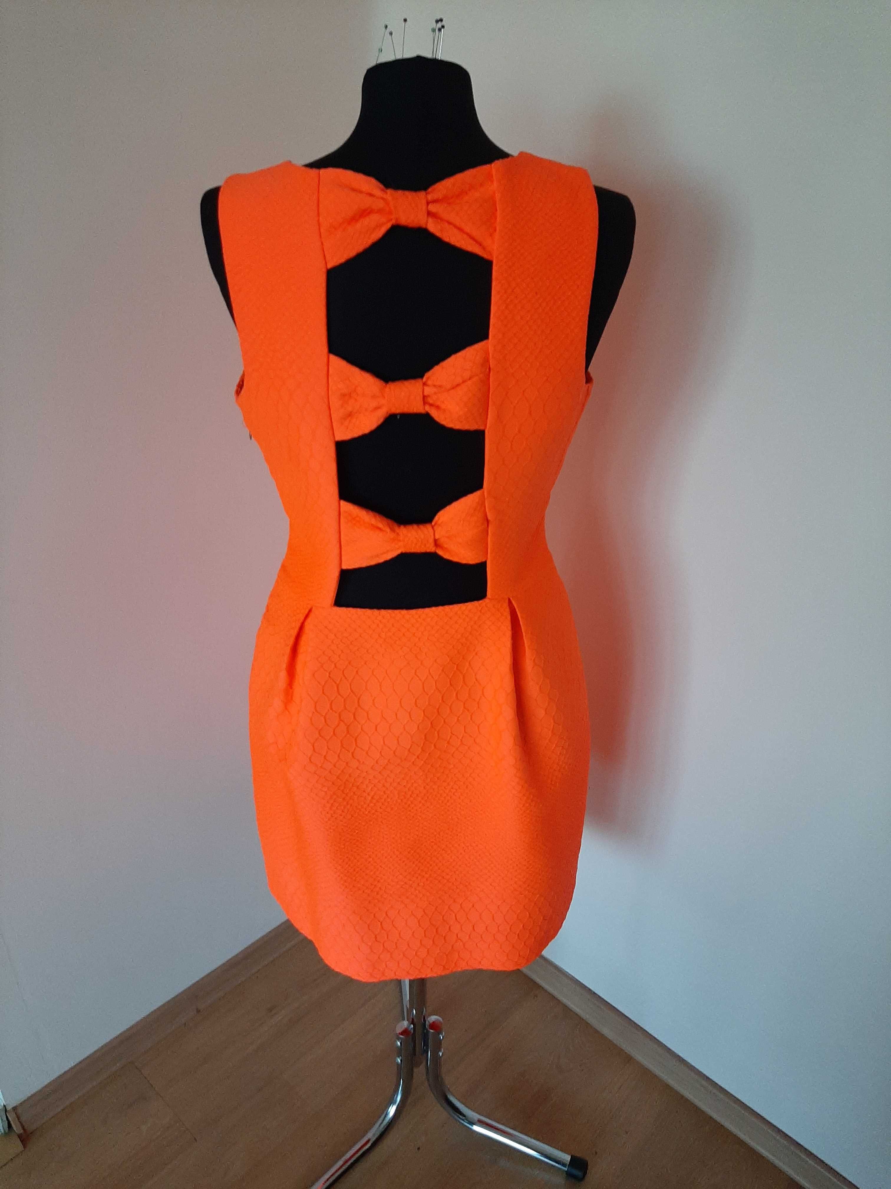 Pomarańczowa neonowa sukienka z rozcieńciem na plecach, Mohito