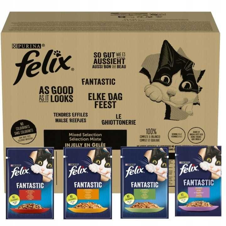 KARMA DLA KOTÓW Felix Fantastic w galaretce MIX SMAKÓW 24 SASZETKI