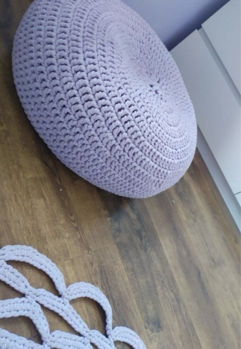 Pokrowiec na pufę puf i dywan 110 cm kolo okrągly fioletowy hand