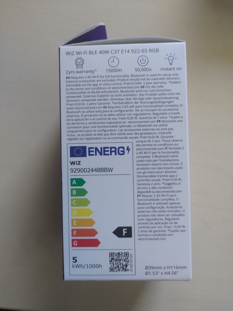 Żarówka Smart Wiz LED E14 ŚWIECA 4,9W 40W RGB