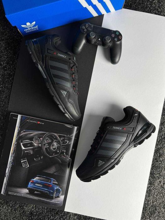Чоловічі кросівки Adidas Terrex Leather Black Grey чорний  Gore-Tex