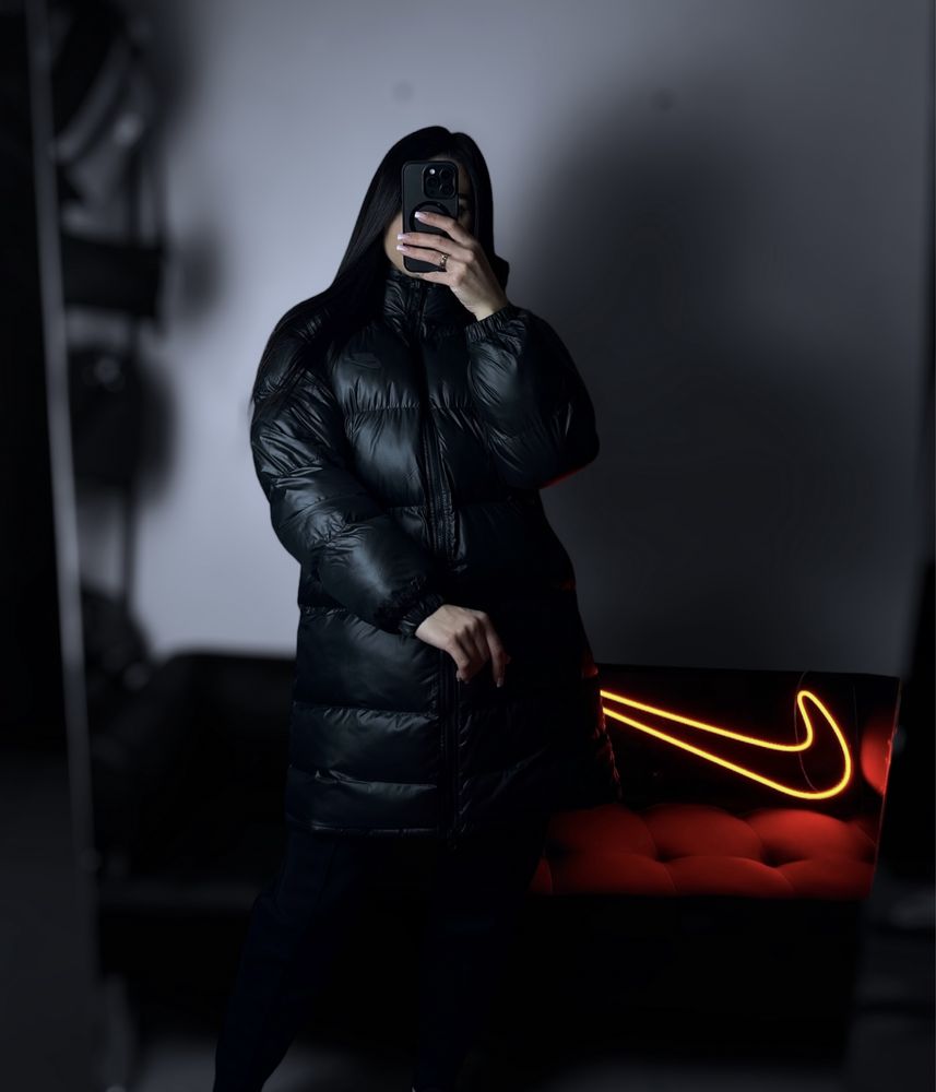 Пуховик Nike Therma-Fit куртка Найк унісекс чорна лакова терма фіт зим