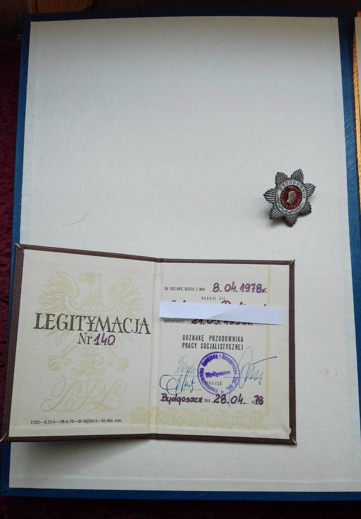 Dyplom,odznaka,legitymacja Przodownika Socjalistycznej Pracy