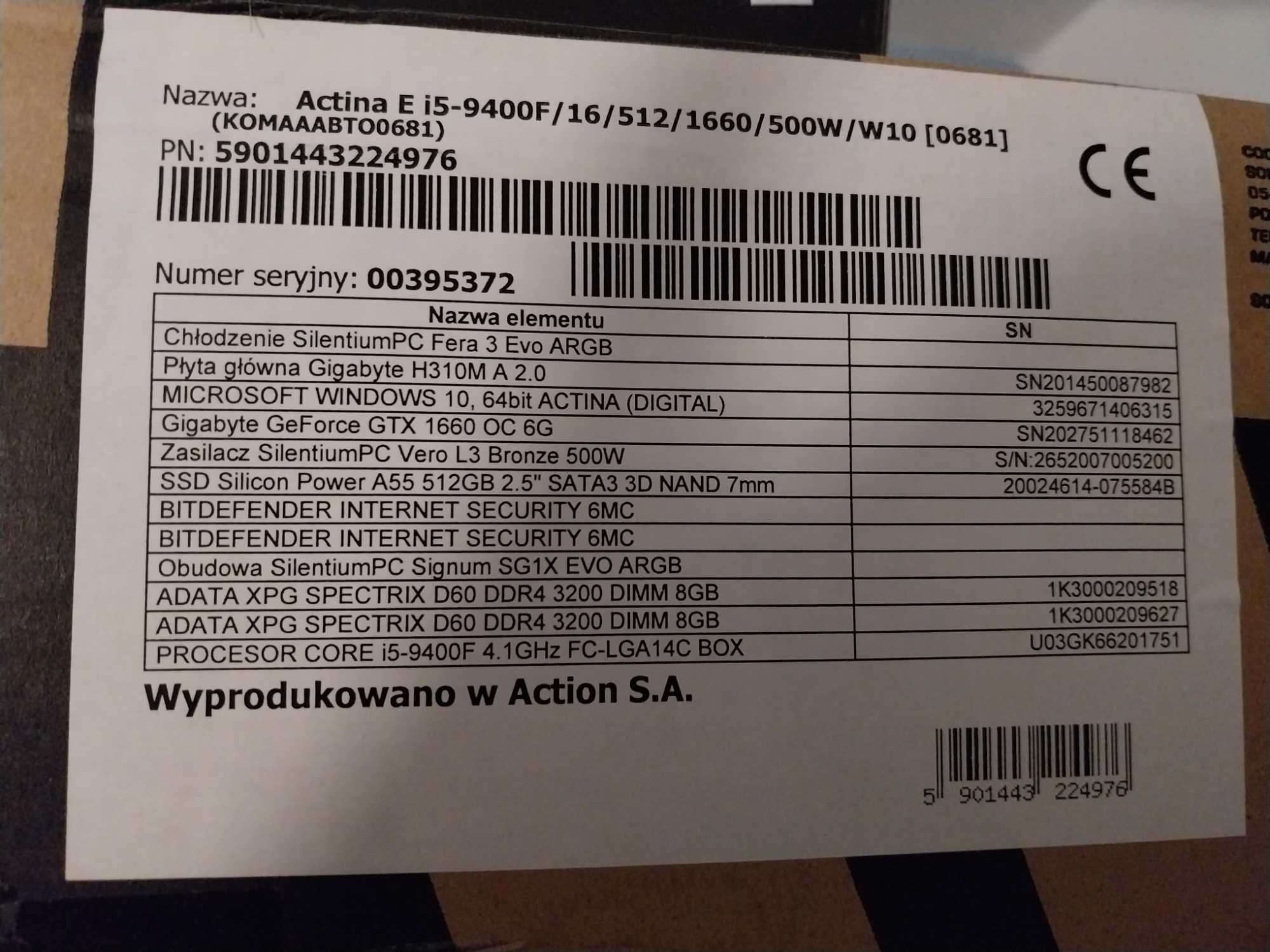 Procesor- Intel Core i5-9400F, NVIDIA GTX GeForce 1660, Komputer