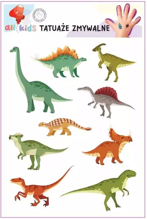 Tatuaże zmywalne dla dzieci Dinozaury. All4Kids