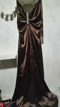 Brązowa satynowa suknia maxi S