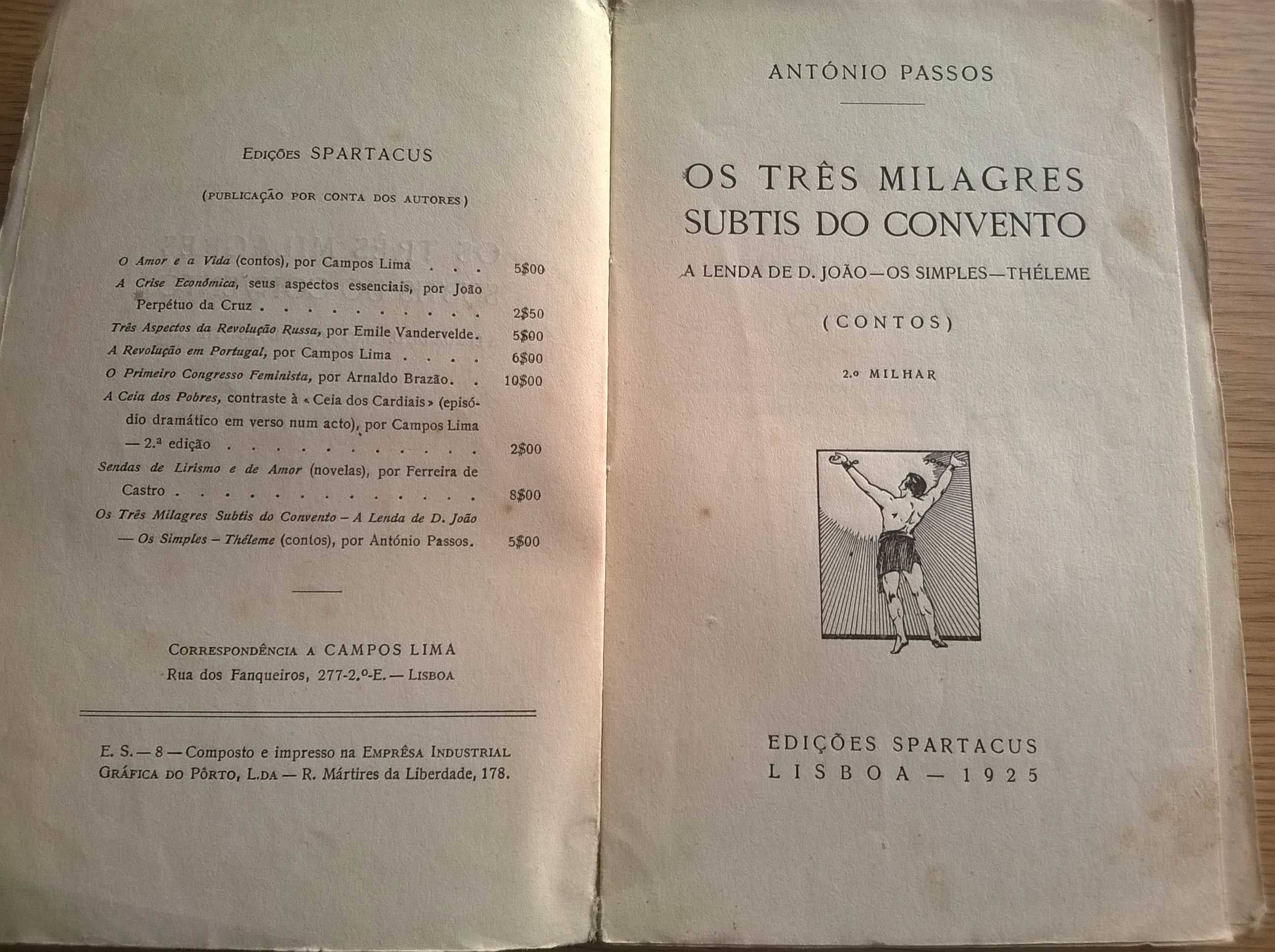 Os Três Milagres Subtis do Convento (contos) - António Passos