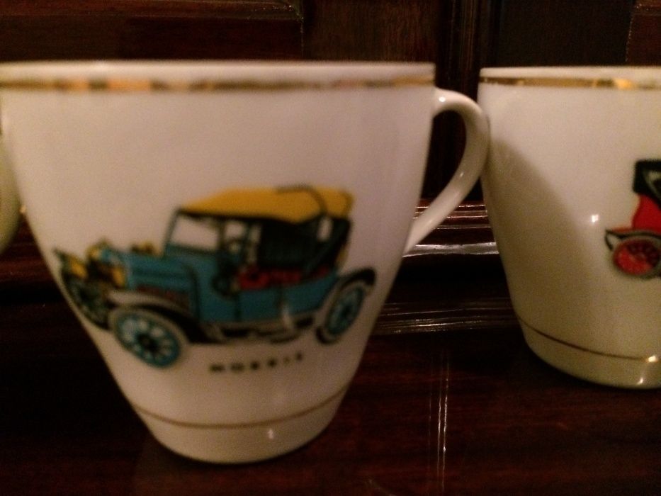 6 Chávenas de café antiga com motivo de carros antigos