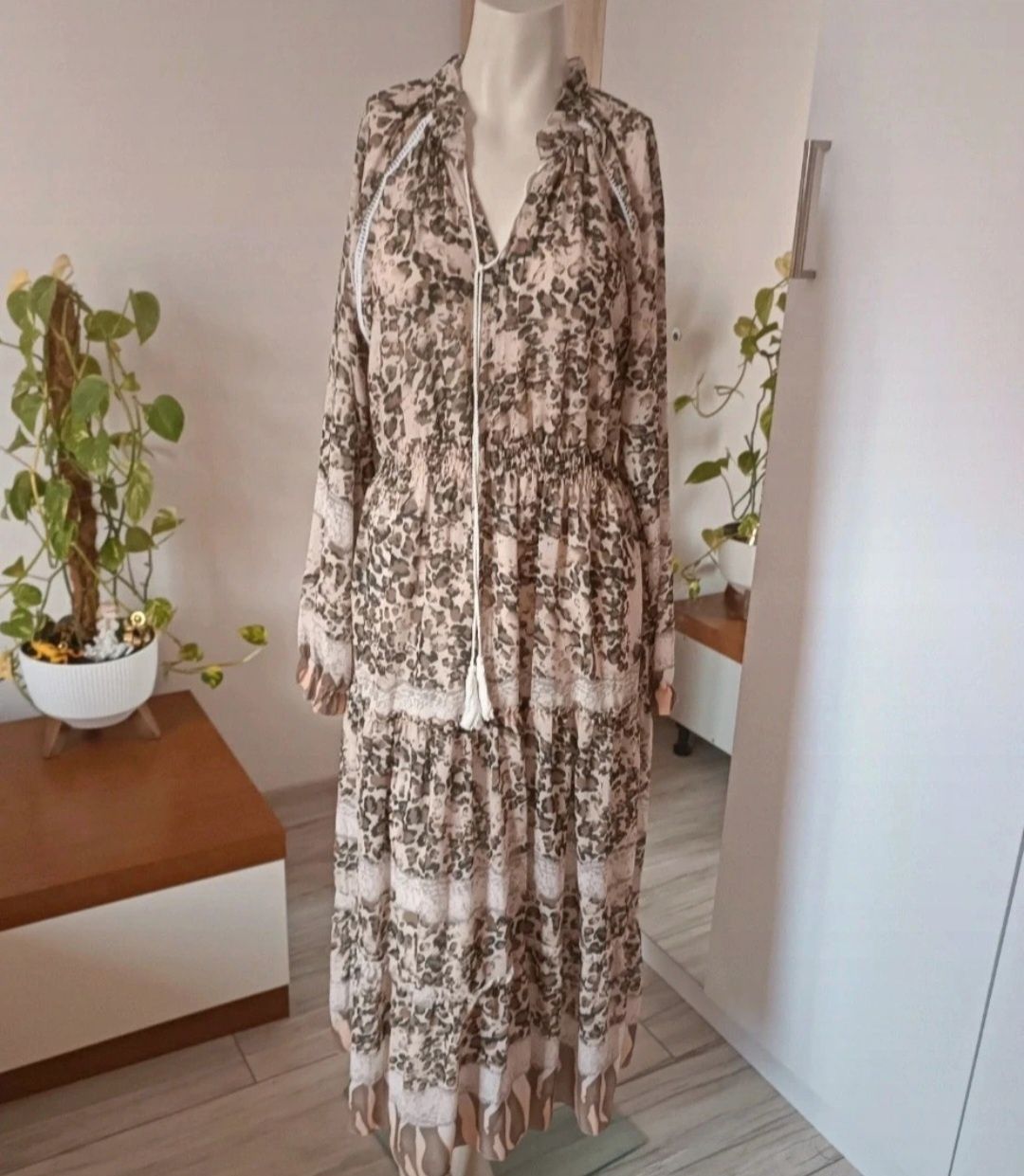 Włoska wzorzysta długa sukienka boho r.Uniwersalny