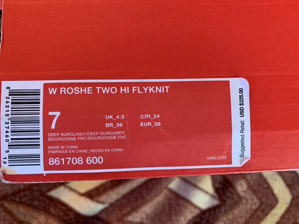 Ботинки Nike Roshe Two Hi Flyknit 861708-600 Size US 7 W 38
