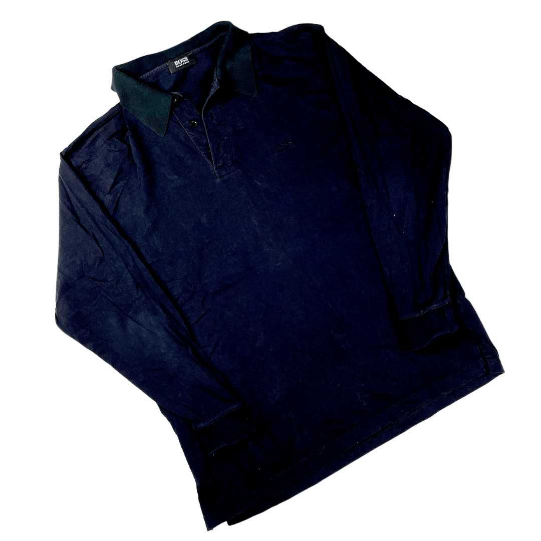 Hugo Boss czarne polo T-shirt longsleeve 90s y2k (L)