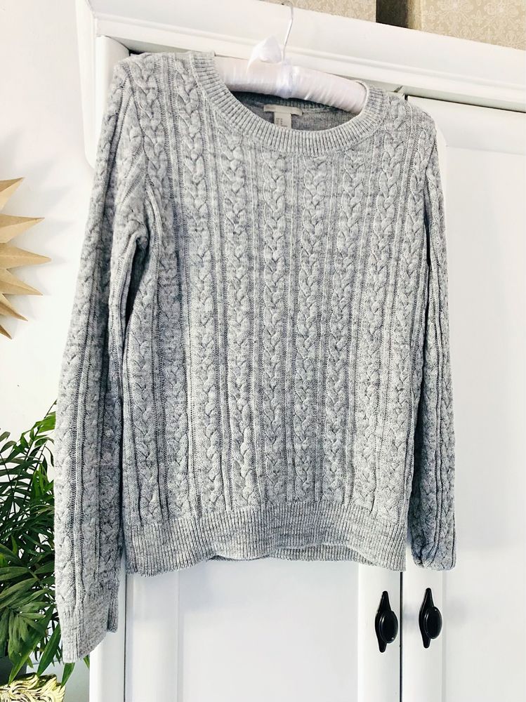 H&M Basic Bawełniany sweterek warkocz szary melanż cesual