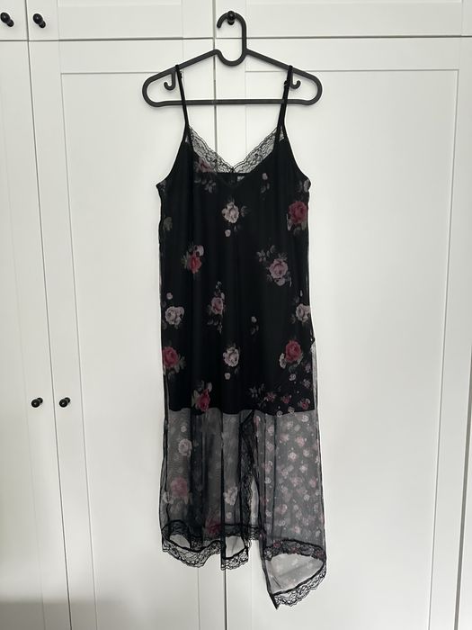Nowa czarna sukienka H&M XS S M transparentna siateczka róże koronka