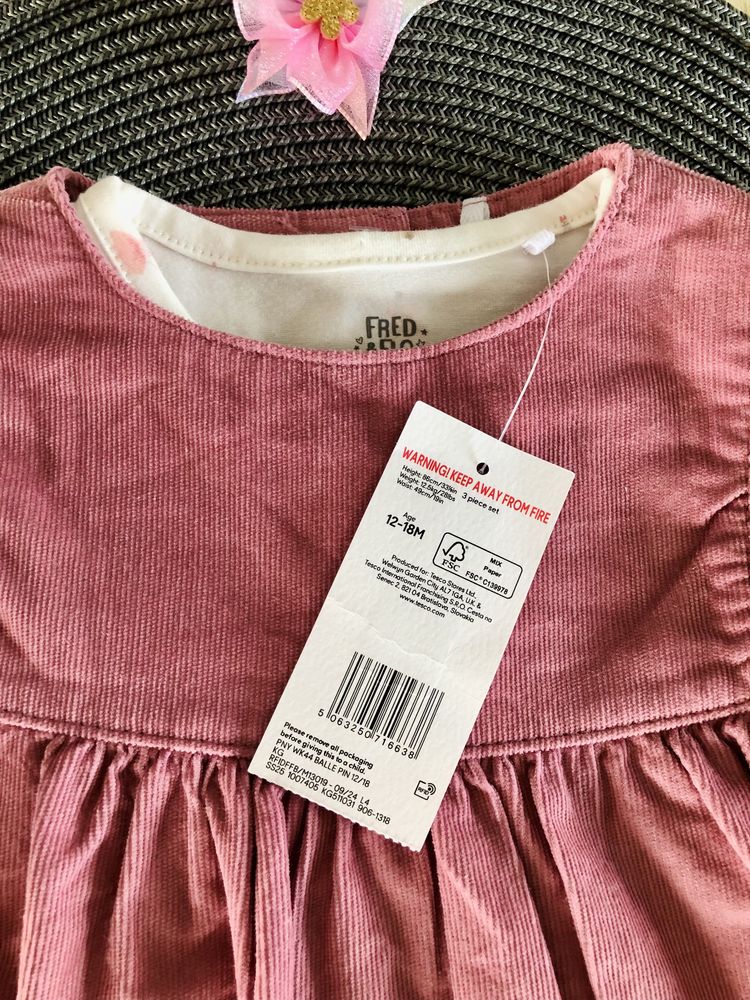 Zestaw, komplet niemowlęcy dla dziewczynki sukienka + body r. 86