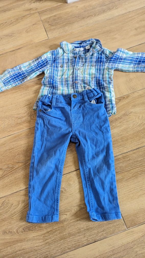 Ubranko dla chłopca eleganckie niebieskie, spodnie, koszula 80 86