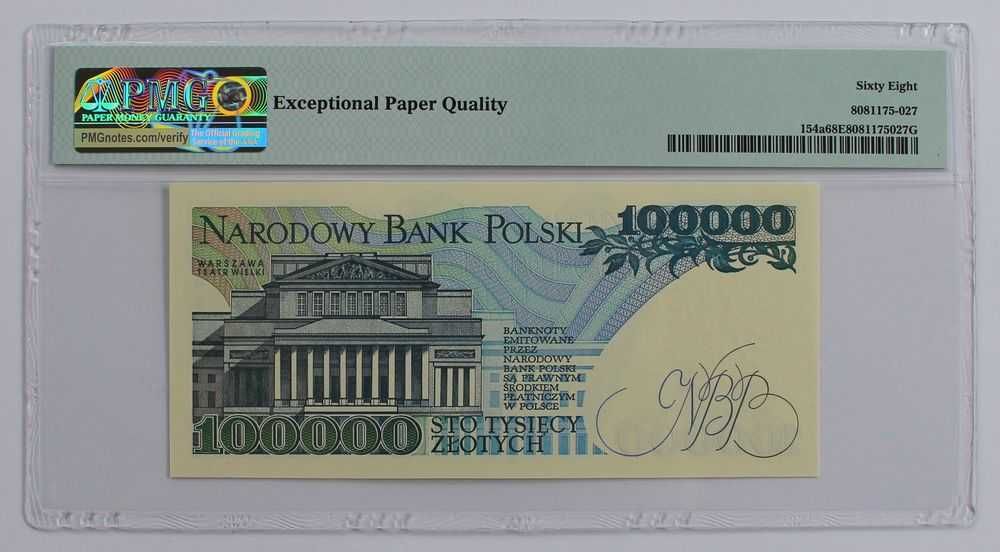 Stanisław Moniuszko 100.000 zł 1990 banknot grading PMG 68