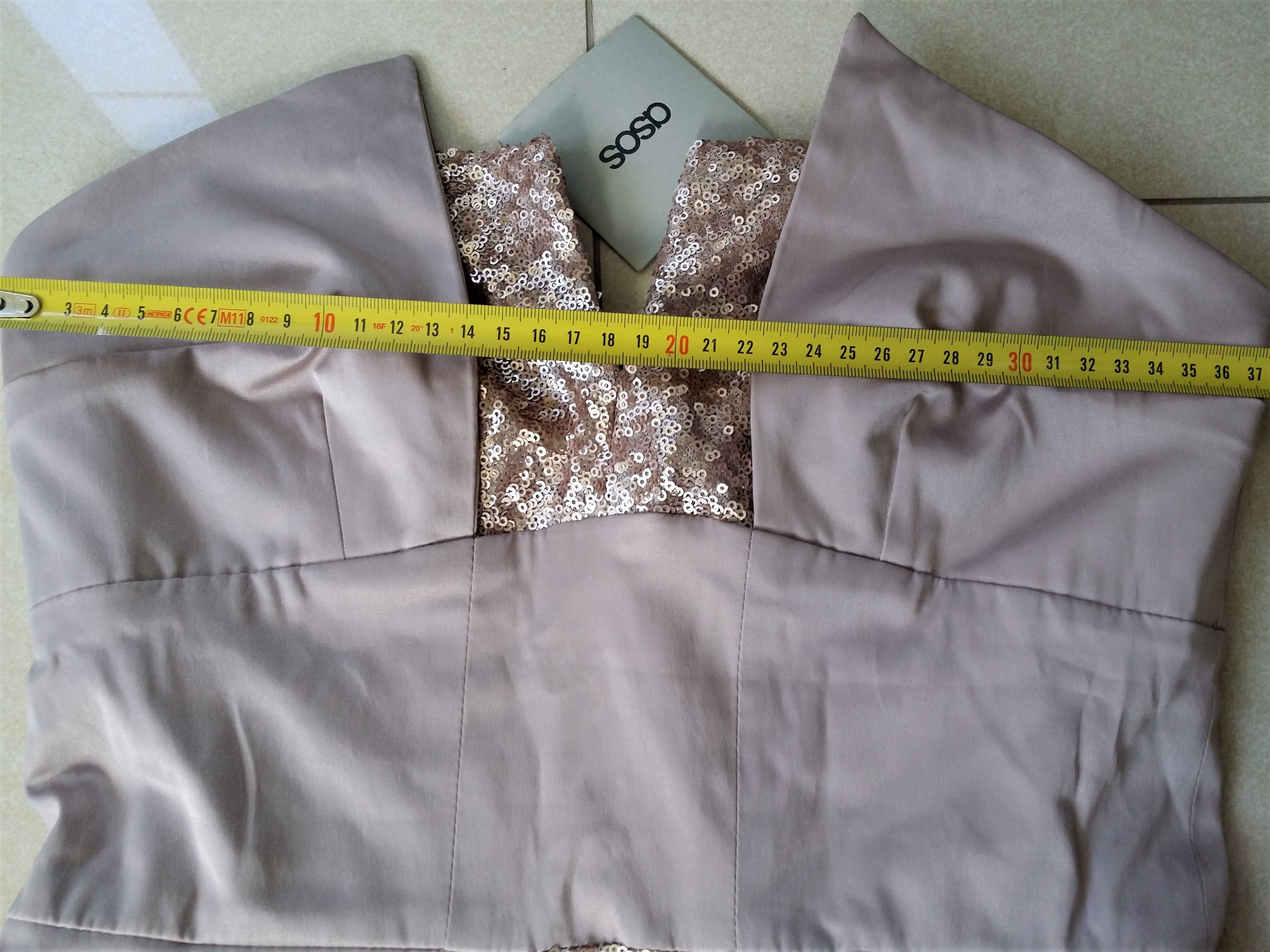 gorsetowa sukienka cekino nude złota beż mini bodycoon baskinka S ASOS