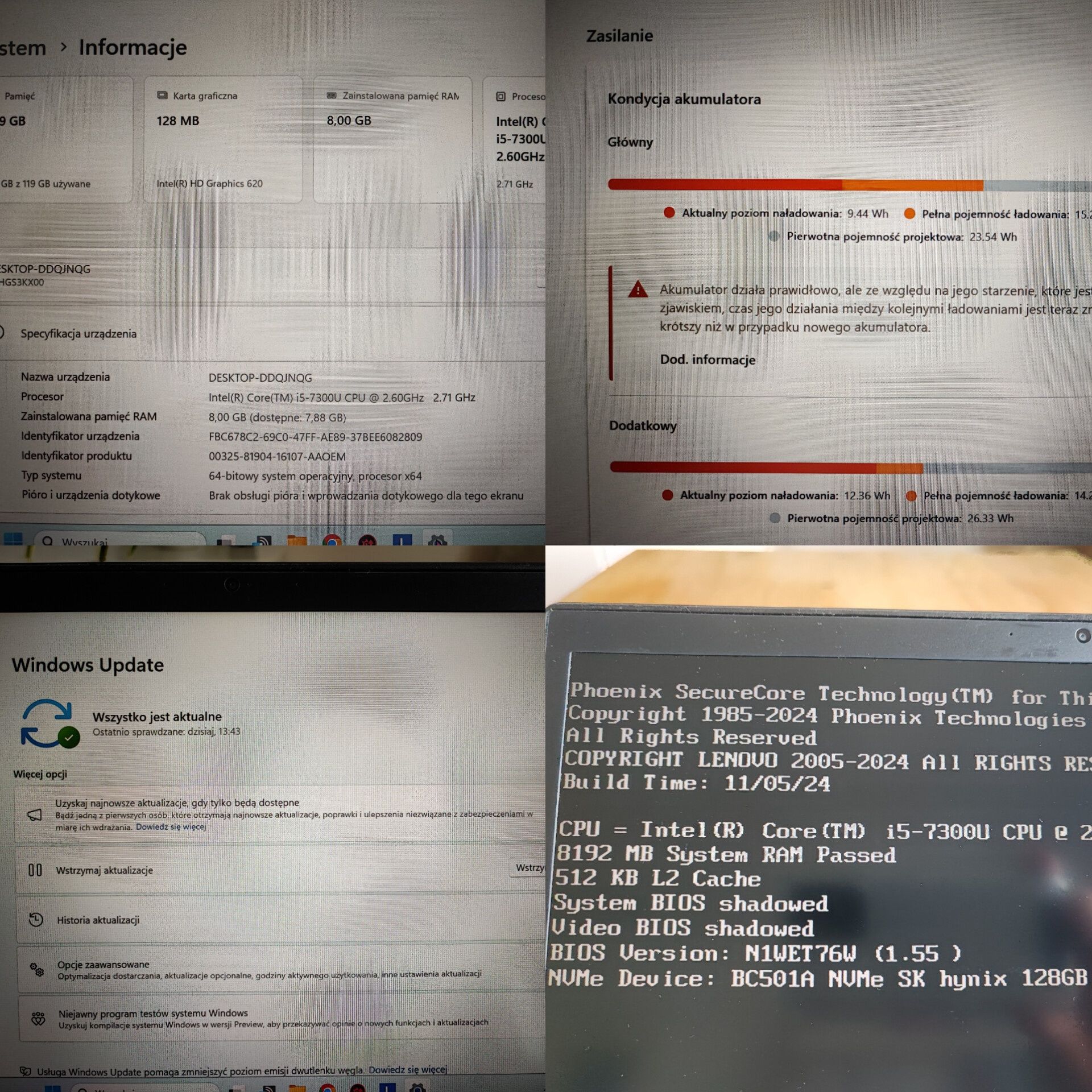Lenovo T470s, stacja dokująca, dwa zailacze