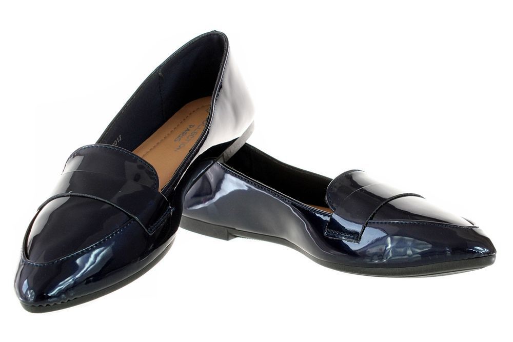 Rozmiar: 38 Baleriny Mokasyny Lakierki Granatowe Buty Damskie 6361