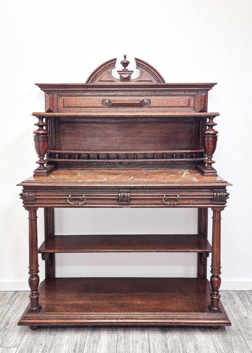 Antyk KOMPLET zdobiony KREDENS ORZECH eklektyczny + POMOCNIK do salonu